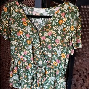 LOFT Green Floral Blouse